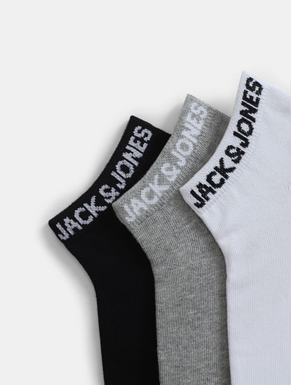 Pack of 3 Ankle Length Socks - Black, Grey & White